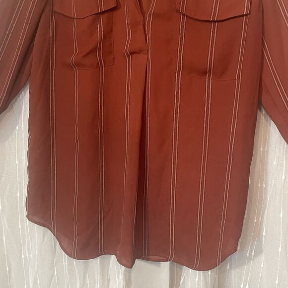 Ann Taylor Popover Tunic Burgundy Brick Red Plaid Lightweight Blouse Size Medium - Picture 3 of 14